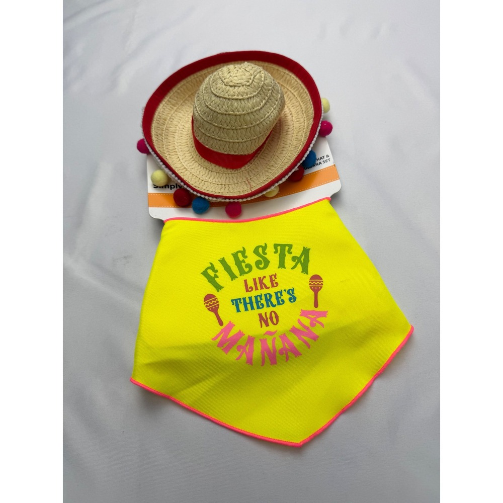 SimplyDog Fiesta Sombrero Hat and Bandana Set Yellow Medium Large Dog Accessory